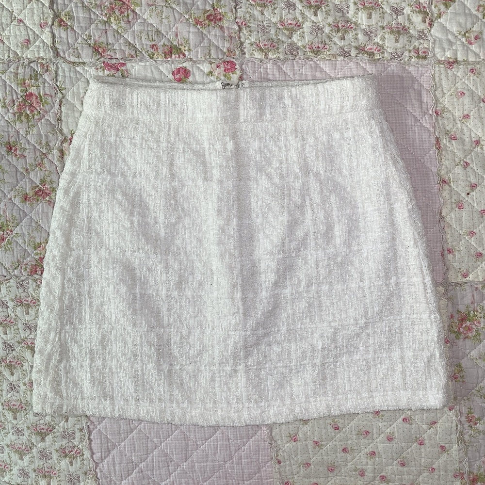 White tweed glittery mini skirt